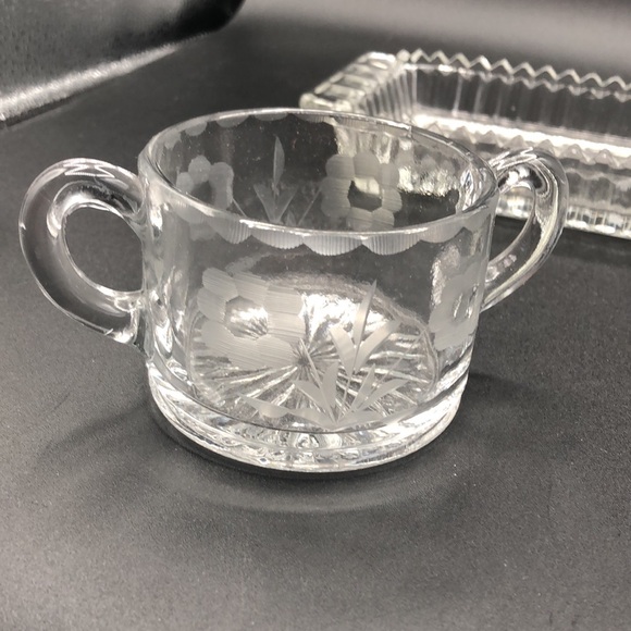 American Brilliant, Vintage Sugar / Creamer,  Wheel Cut, Floral Design with Tray - Picture 5 of 11
